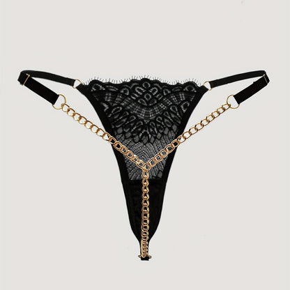 Sexy chain linked thongs, low-rise T-back panties, and semi-sheer lingerie for women.