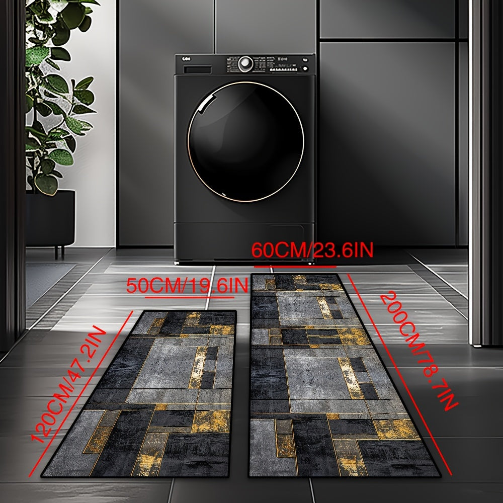 Non-Slip Crystal Velvet Runner Rug with Geometric Checkered Pattern, Easy to Clean, Ideal for Corridor, Game Hall, or Office. Medium Pile Polyester Rug with Stain Resistance (850 g/m², 6mm Thick).