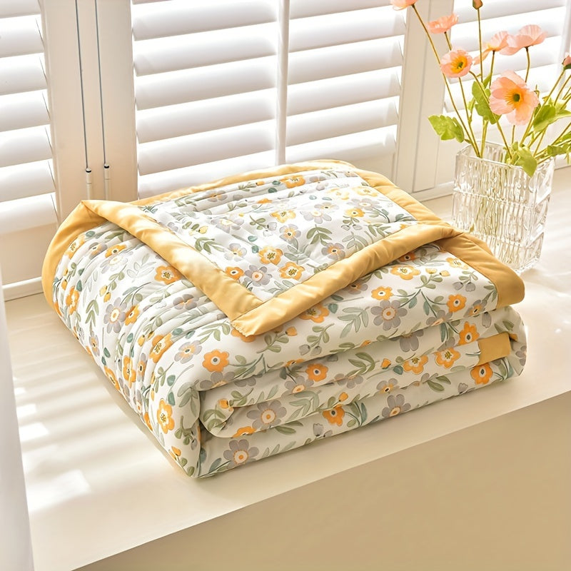 Stay cool and comfortable all summer long with this lightweight blanket featuring a cute cartoon floral design. Made from breathable and skin-friendly polyester, this machine washable blanket is perfect for any season. Add a cozy touch to your bedroom