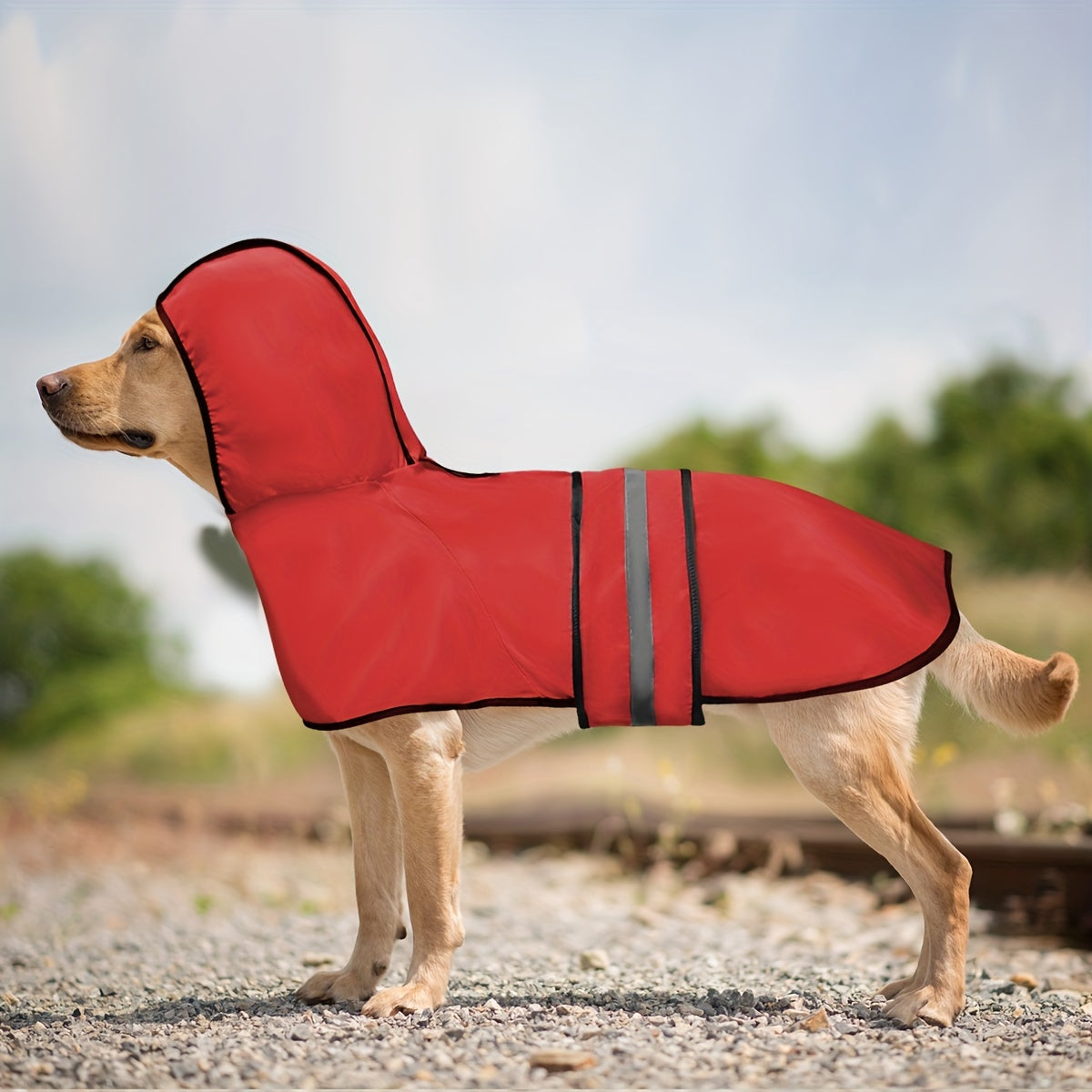 Adjustable Reflective Pet Raincoat for Dogs - Hand wash only, all-size fit, durable woven polyester, easy pullover design with secure fastening - Versatile red raincoat for dogs of all