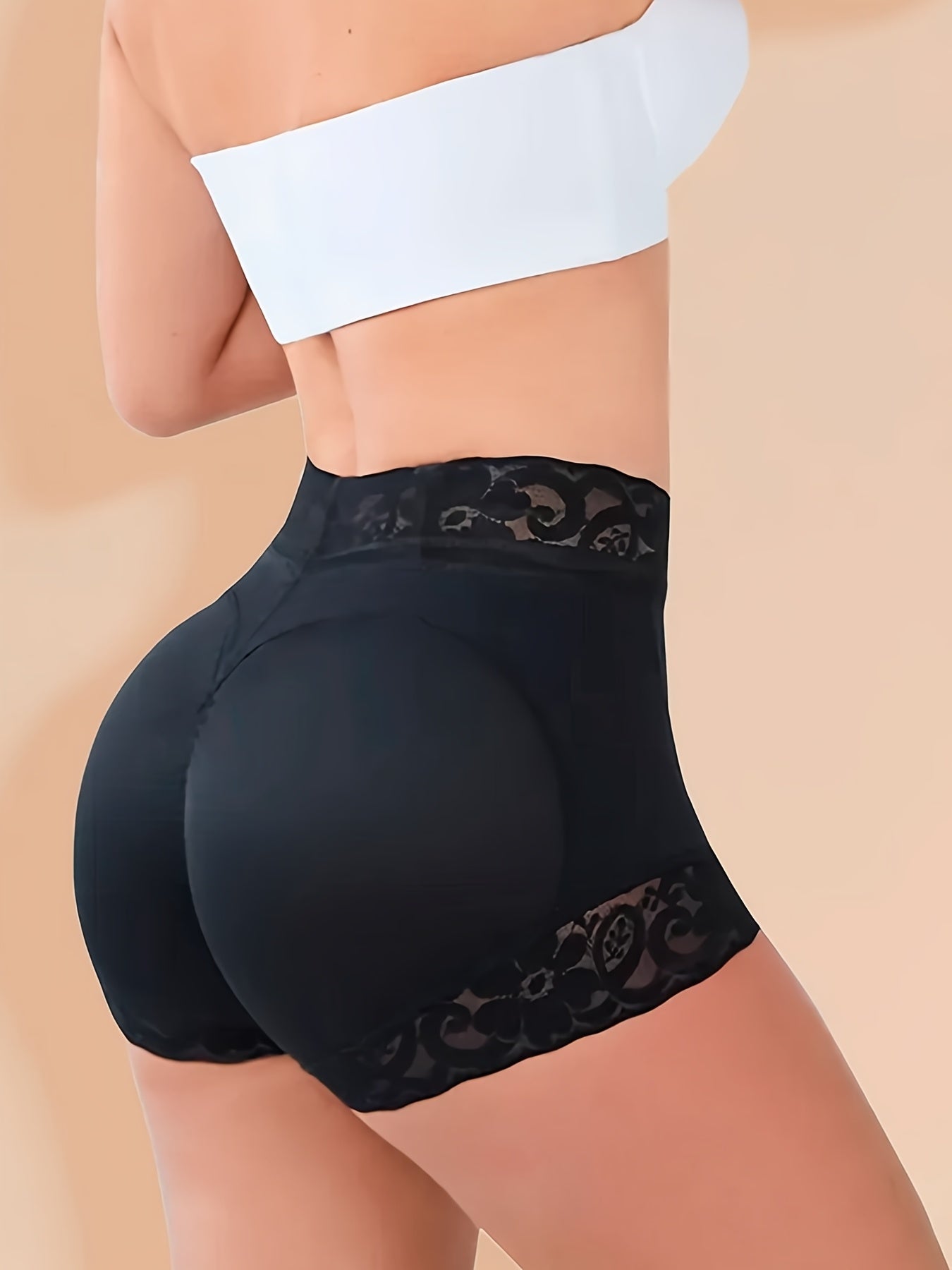 High-Waisted Mesh Hip Cincher Shorts with Lace Detail for Summer Body Shaping, Breathable Nylon and Elastane Blend, Flat Front Waist Control, Hand Washable