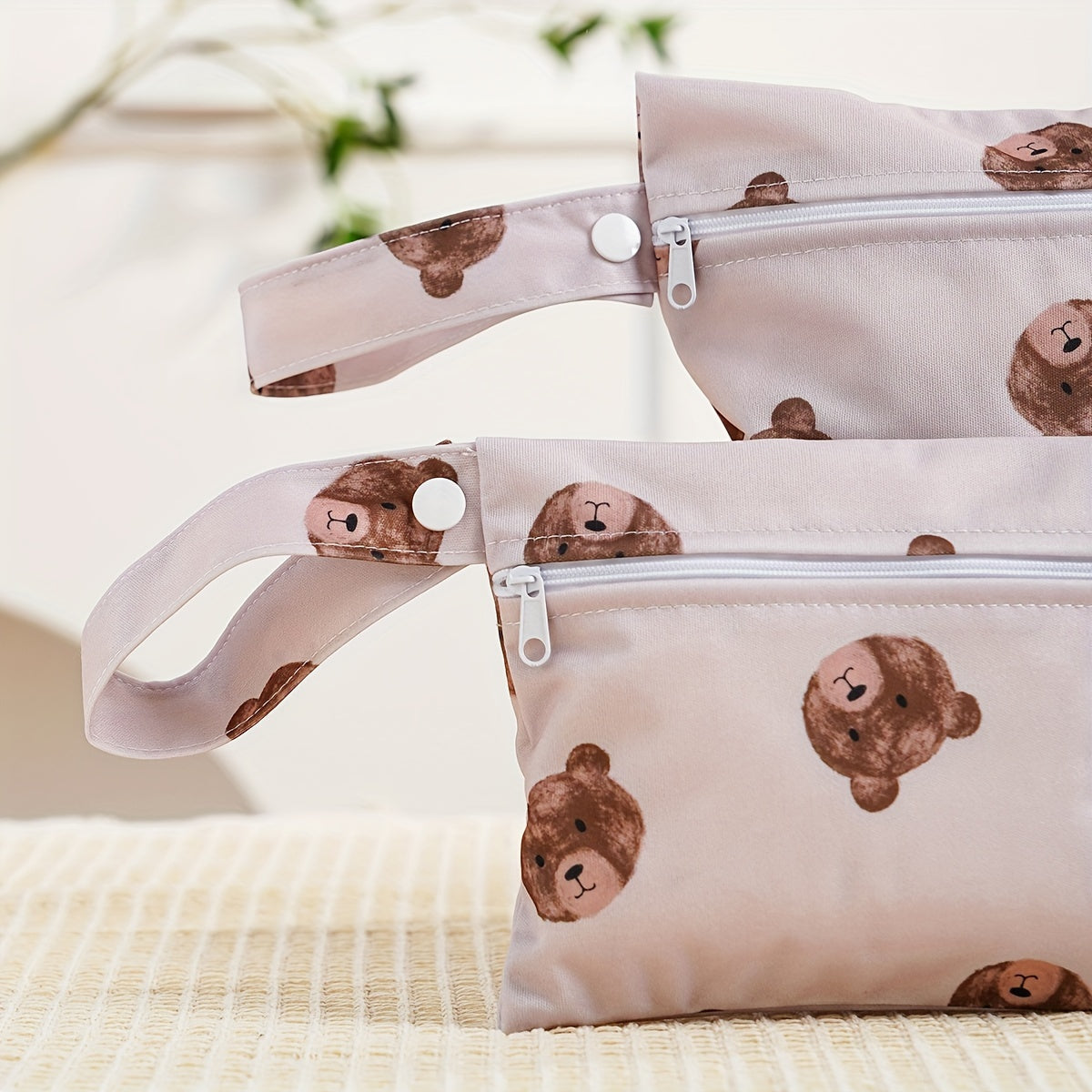 Set of 2 Adorable Animal Print Diaper Bags with Handles & Zippers - Waterproof, Convenient Storage for Baby Essentials