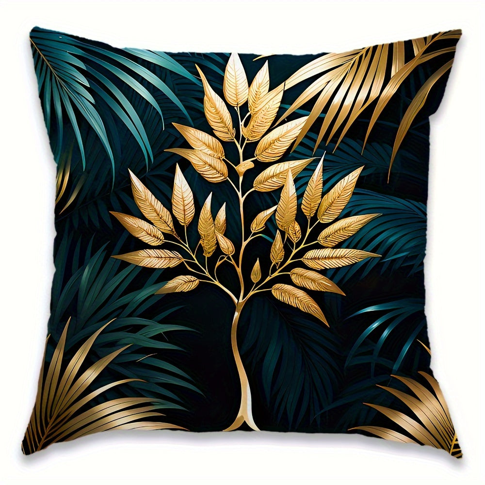 1pc Printed Golden Leaf Short Plush Pillow for Home, Car, or Office Use - Pillow Core Not Included