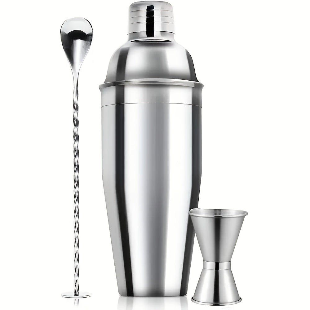 Professional 750ML Cocktail Shaker Bar Set including Margarita Mixer, Measuring Jigger, Mixing Spoon, and Built-in Bartender Strainer - High-Quality Stainless Steel Bar Tools for Martini Making.