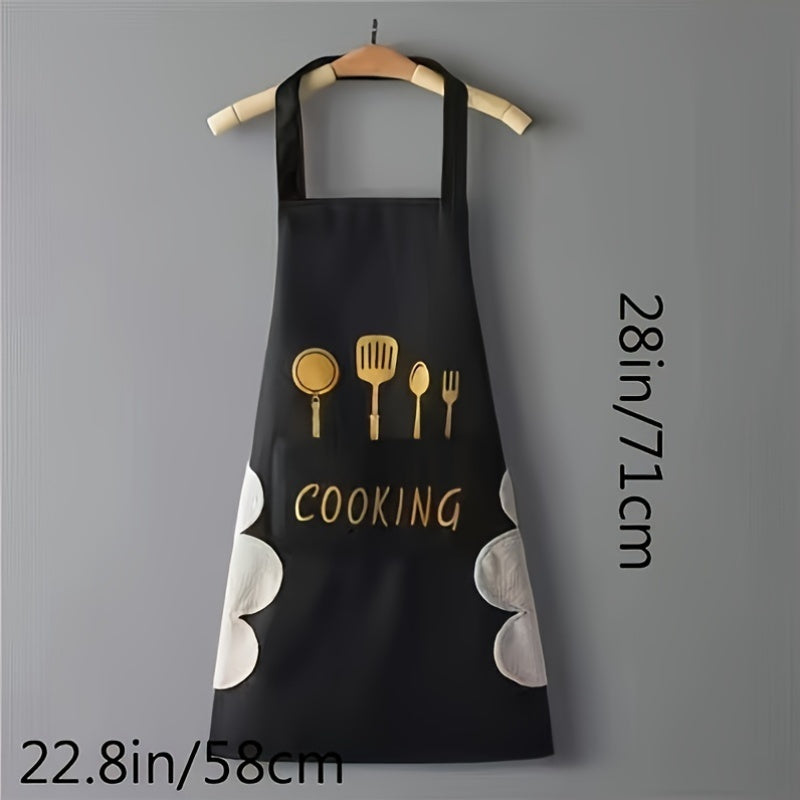 Elegant Apron made of Polyester Blend with Pockets - Durable and Water & Oil-Resistant, Ideal for Cooking at Home. Stylish and Functional Domestic Attire featuring a Woven Design, Perfect for Kitchen Essentials.