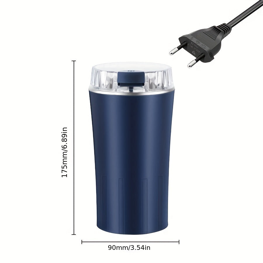 Compact electric coffee grinder with 80-gram capacity for dry grinding.