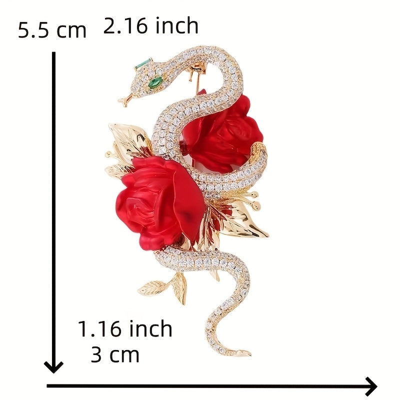 Стильная эмалевая брошь в виде розы и змеи - Вечный дизайн в корейском стиле, блестящие кристаллы для обоих полов