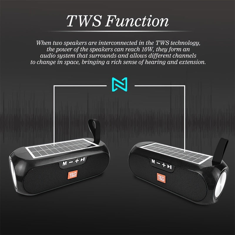 TG182 Solar Speaker is a versatile wireless speaker that supports various devices and features, including mobile phones, tablets, computers, and TVs. It has 10W power output and supports