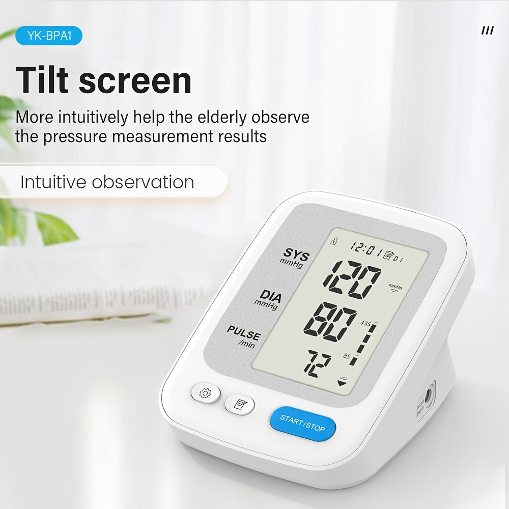 Yongrow Upper Arm Blood Pressure Monitor with LCD screen, portable design, white color, and adjustable cuff length. Suitable for adults.