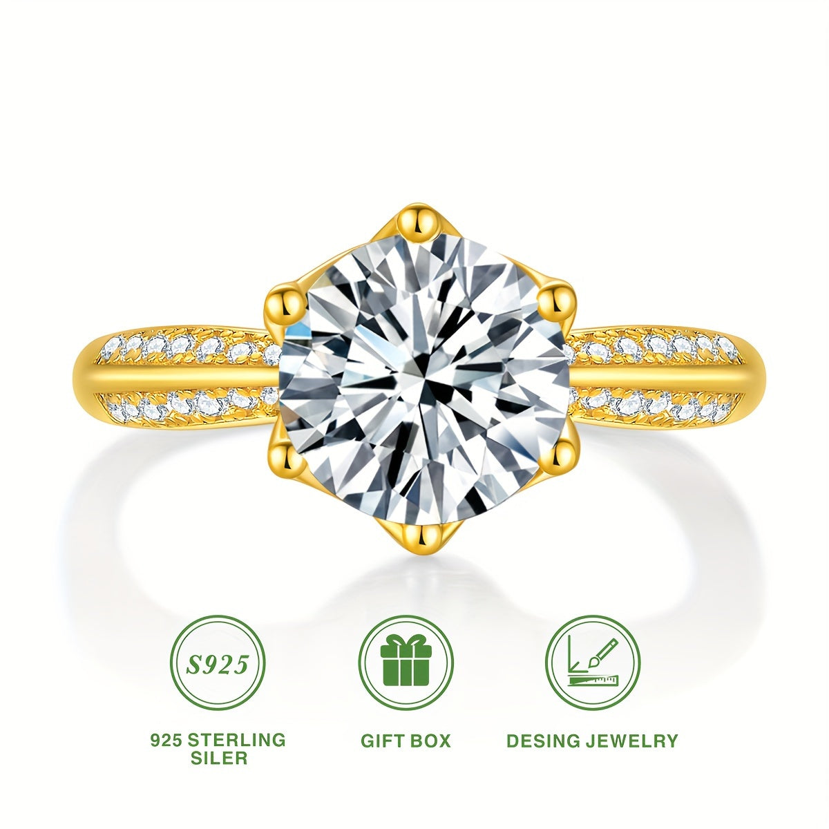 Beautiful and elegant, this S925 silvery half wall engagement ring is the perfect addition to any fashion party. The ring, plated with 18K gold, makes for a stunning holiday gift for Valentine's Day or an anniversary. It is a thoughtful present for