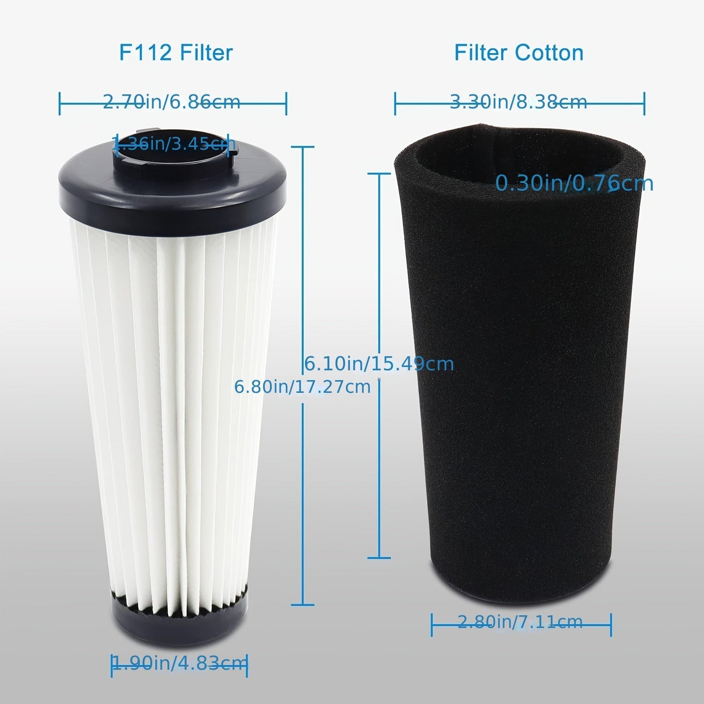 Durable Plastic Vacuum Filters, Set of 2, Compatible with Dirt Devil Upright F112, High-Efficiency Dust Collection