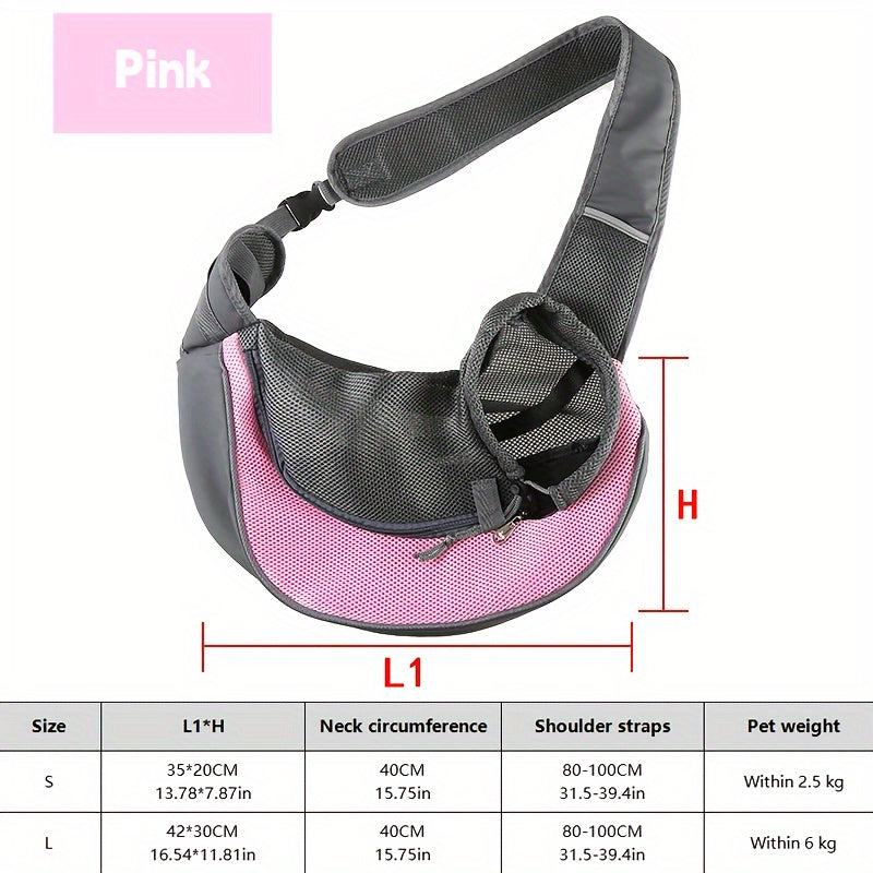 Stylish pet shoulder bag for small and medium dogs and cats, breathable mesh, portable.