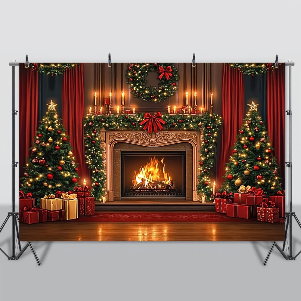 Classic Brown Wooden Christmas Fireplace Backdrop, perfect for Weddings, Banquets, and Corporate Events, Elevates Home Decor