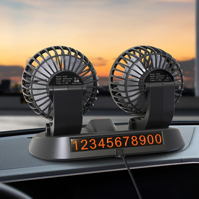 Versatile Dual-Head USB Car Fan - Features 3 Speeds and 360° Rotation for Dashboard Cooling - Perfect for SUVs, RVs, Trucks, Sedans, Cruises, and Office Settings