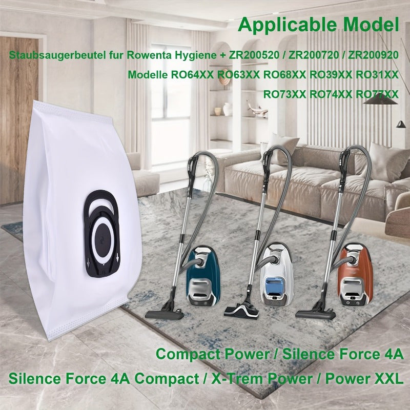 Vacuum Cleaner Bags Compatible with Rowenta Hygiene Models RO64XX, RO63XX, RO68XX, RO39XX, ZR200520 - Includes 8-Pack of Durable Plastic and Cloth Attachments for Compact Power and Silence Force 4A Systems