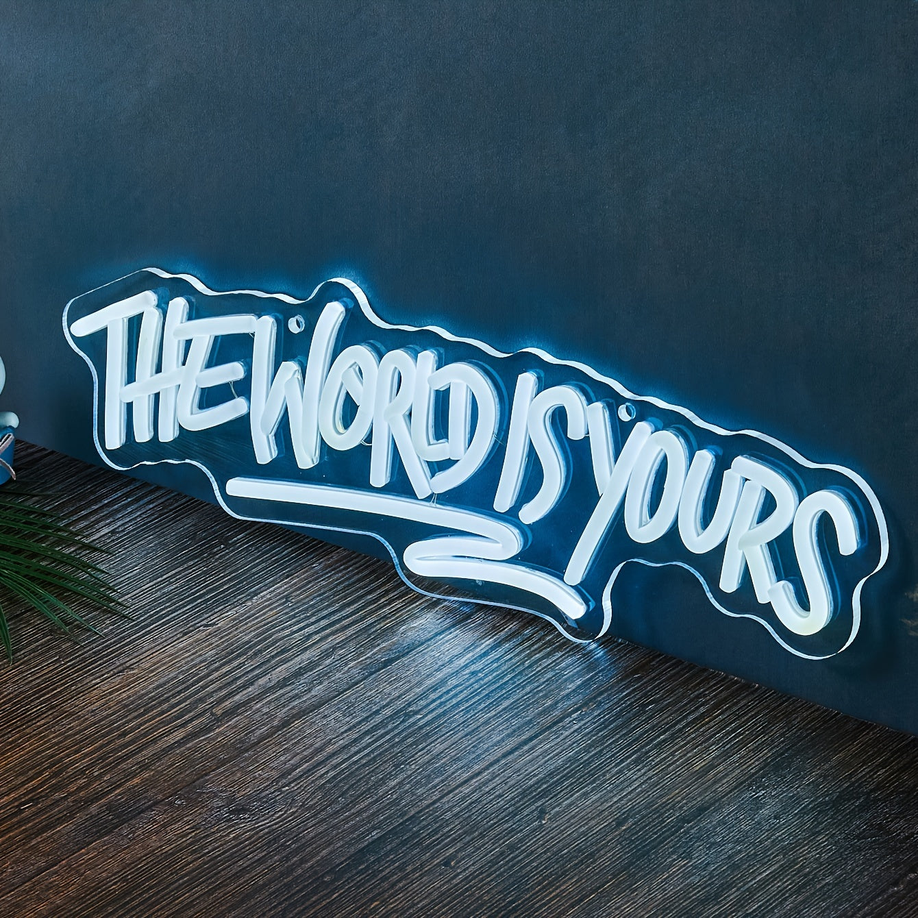 World Is Yours" Neon Sign in white LED, USB powered for home and game room decor, perfect party gift.