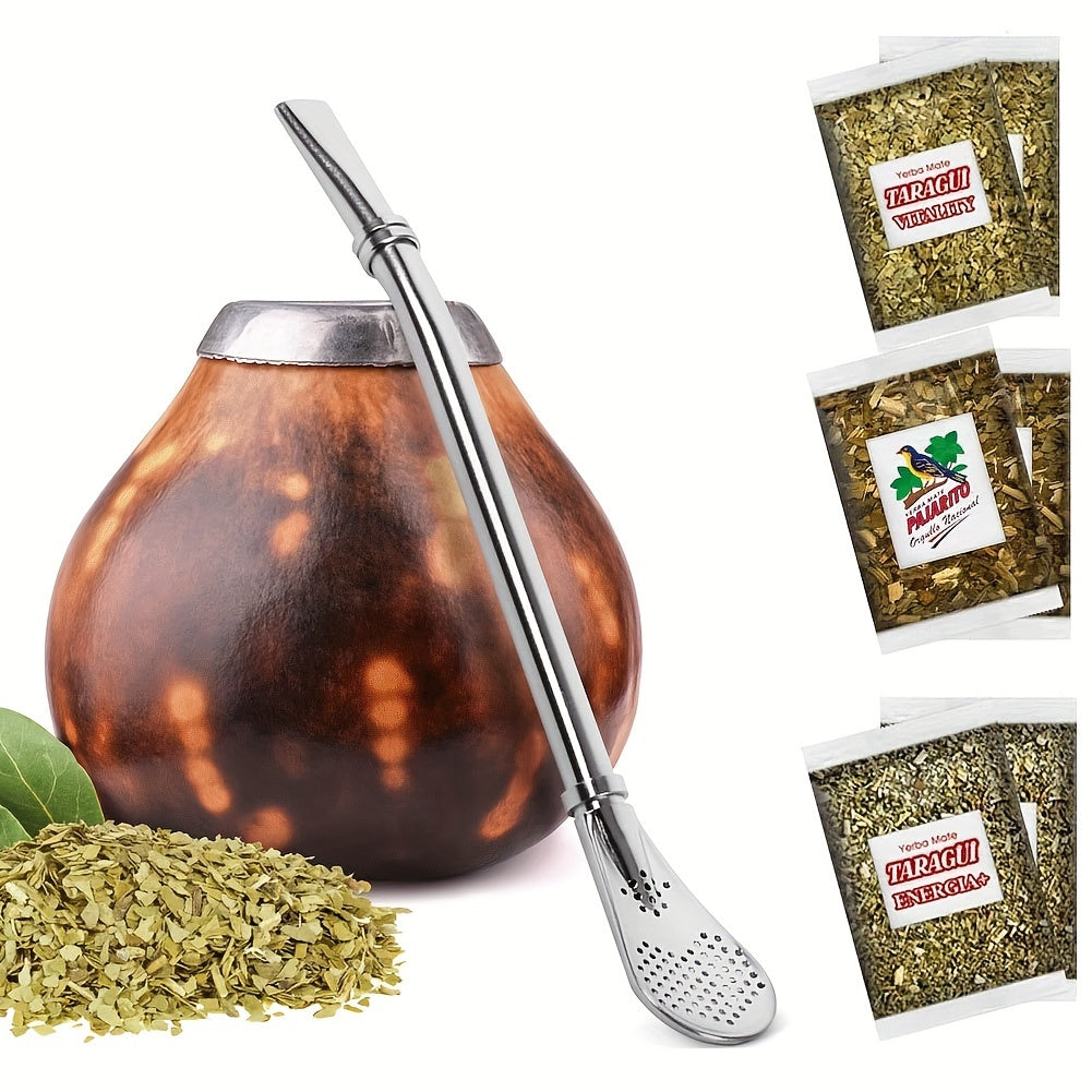 Set of 3 Reusable Colorful Yerba Mate Bombilla Straws - Stainless Steel, Bent for Smooth Drinking, perfect for Tea, Coffee, Cocktails - Includes Cleaning Brush (Silvery)