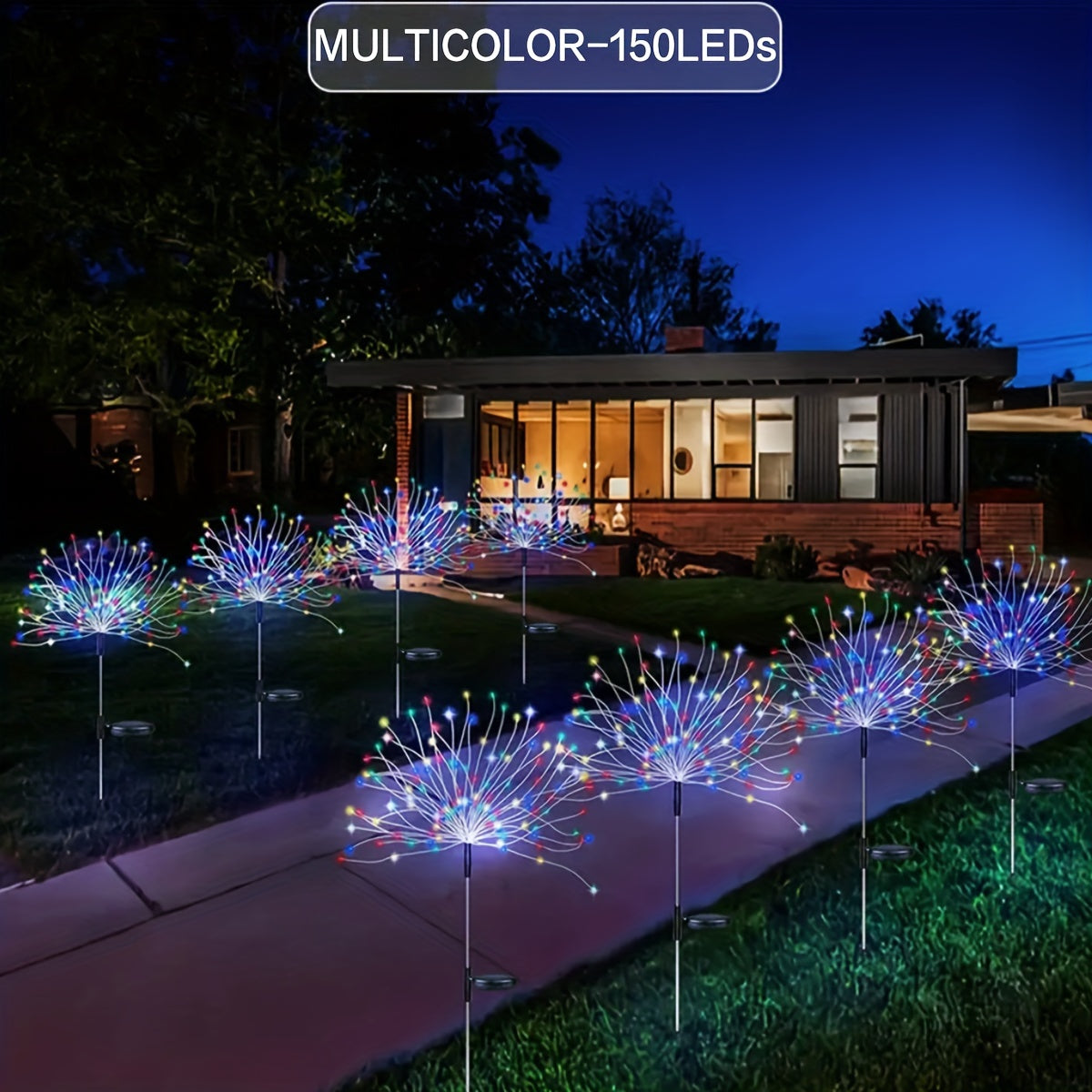 FACHOI Solar Firework Lights with 200/150/90/60 LEDs, 8 Modes, Button Control, Solar Powered for Outdoor Garden Pathways and Tree Decoration.