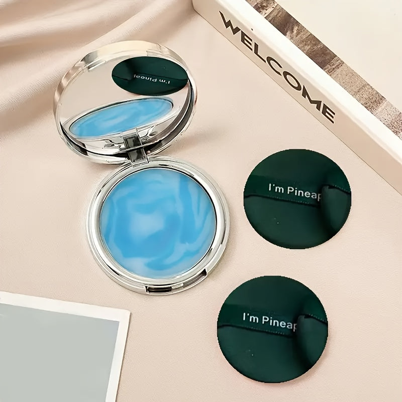 Blue Sky & Clouds Oil Control Compact Powder with Matte Soft Jelly Texture - Long-lasting tightening face powder with mini puff for flawless lightweight makeup. Waterproof, oil-free