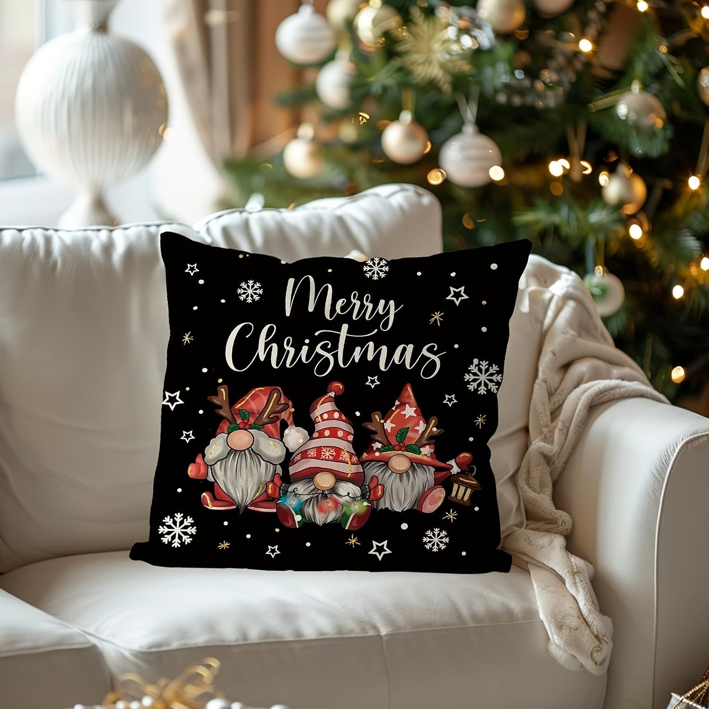 Adorable Gnome Christmas Pillowcase - Featuring Single Sided Print, Zip Closure, Easy to Clean - Ideal for Adding a Festive Touch to Your Living Room or Sofa, Perfect for Christmas Decor