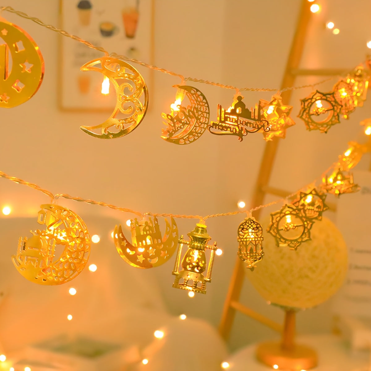 1pc Ramadan string lights, 1.8m/70.8in, 10 LED, battery operated for home decor (batteries not included).