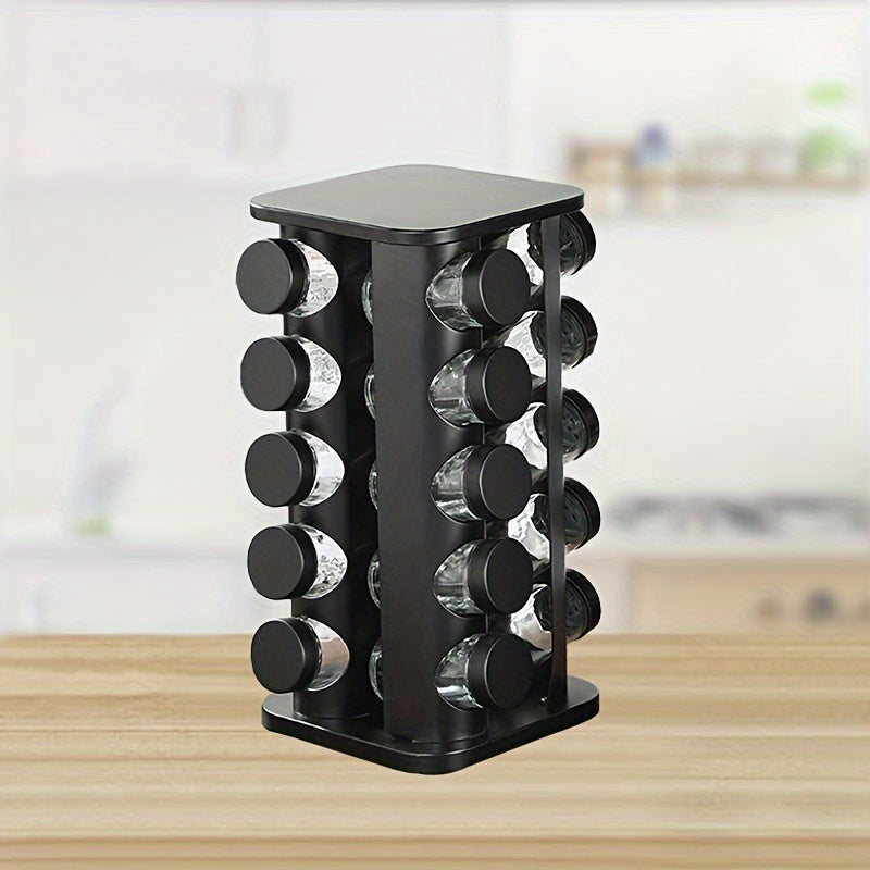 Spice Bottle Storage Rack with 360° Rotation: Holds 12/16/20 Jars for Kitchen Organization - Durable Metal Design for Countertop Placement