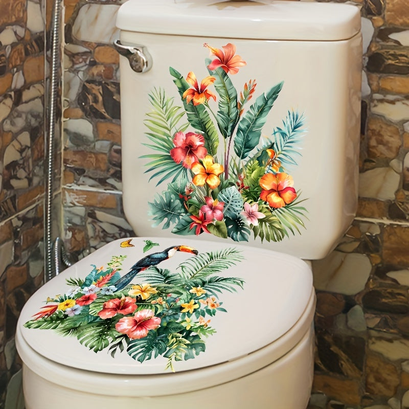 2 Nordic Floral Bathroom Decals: Waterproof PVC, Self-Adhesive for Toilets & Tanks, Adds Aesthetic Touch to Home Decor