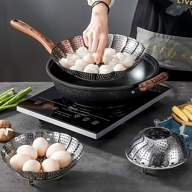 Durable Folding Steamer Basket Made of Stainless Steel - A Versatile Tool for Healthy Cooking in the Kitchen