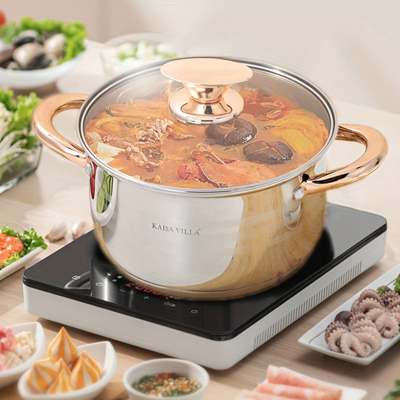 One-piece Soup Pot: Premium Stainless Steel Small Soup Pot with Double Handles for Stews, Noodles, Desserts. Ideal for Pasta, Steak Sauce, Porridge, and Ramen.