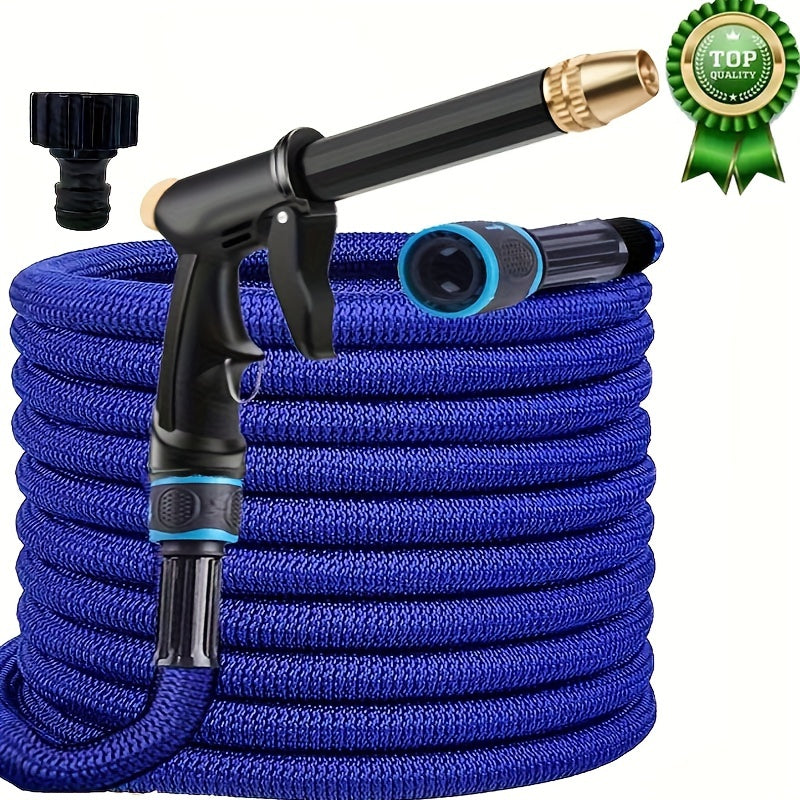 Telescopic car wash hose with high-pressure water gun, portable and durable for car and pet cleaning. 30.48 meters in length.