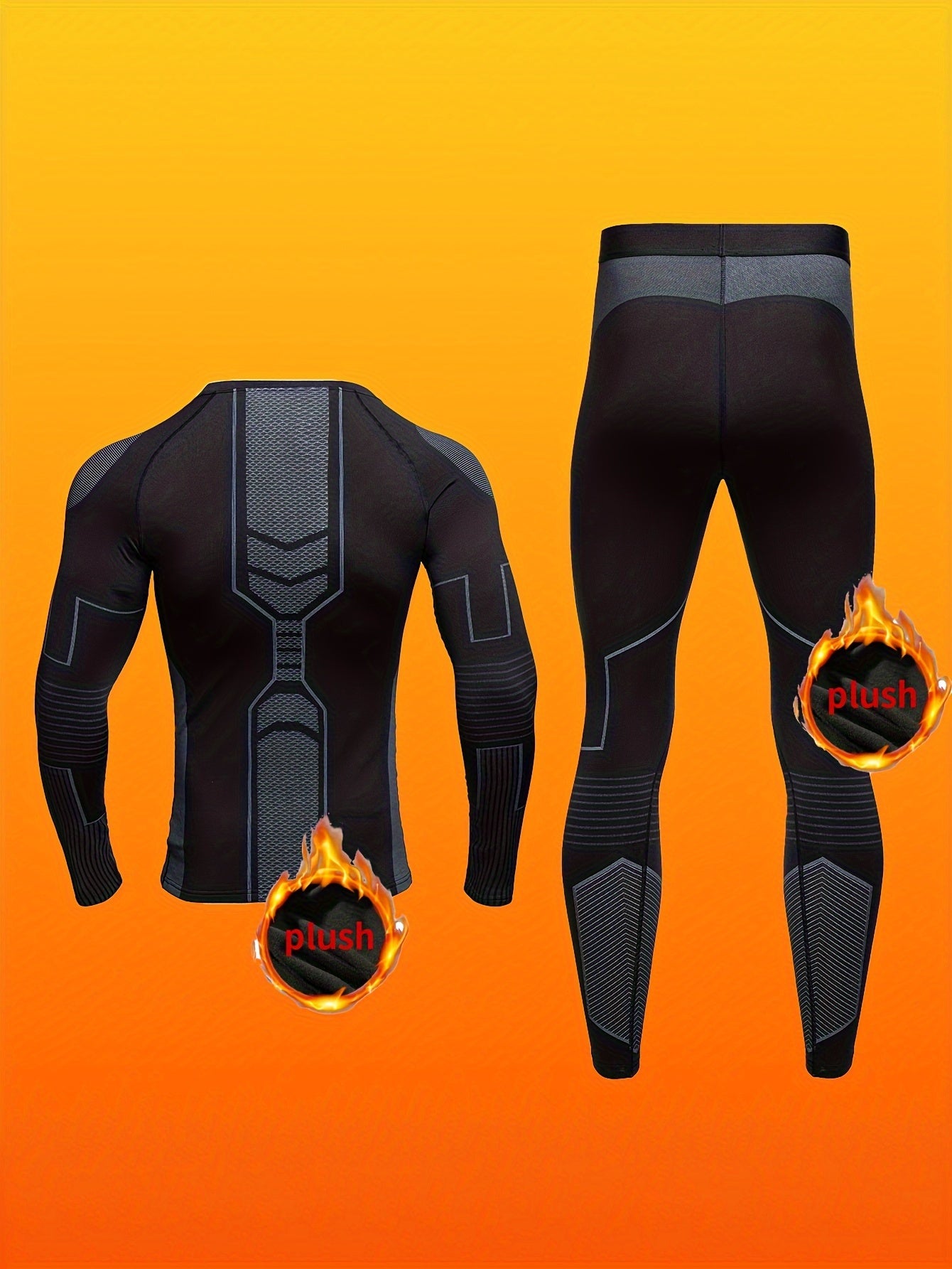 Men's thermal underwear set made of a polyester/spandex blend with tight-fitting, breathable, quick-drying knit fabric for daily wear in autumn/winter.