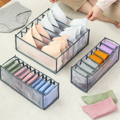 Set of 3 Foldable Fabric Drawer Organizers for Underwear, Socks, and Bras - Convenient Space-Saving Storage Solution for your Wardrobe