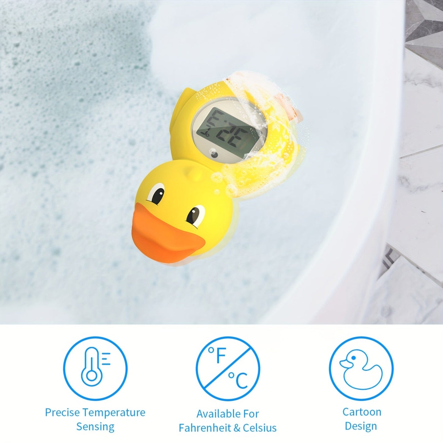 [Top Pick] Cartoon Kids Water Thermometer - Precise, Versatile Three-in-One Design for Room and Pool Use, Made of Yellow Cadmium-Free Plastic, Battery Operated with LR44*2 Batteries Included, Induction Technology for Accurate Measurement, Ideal for