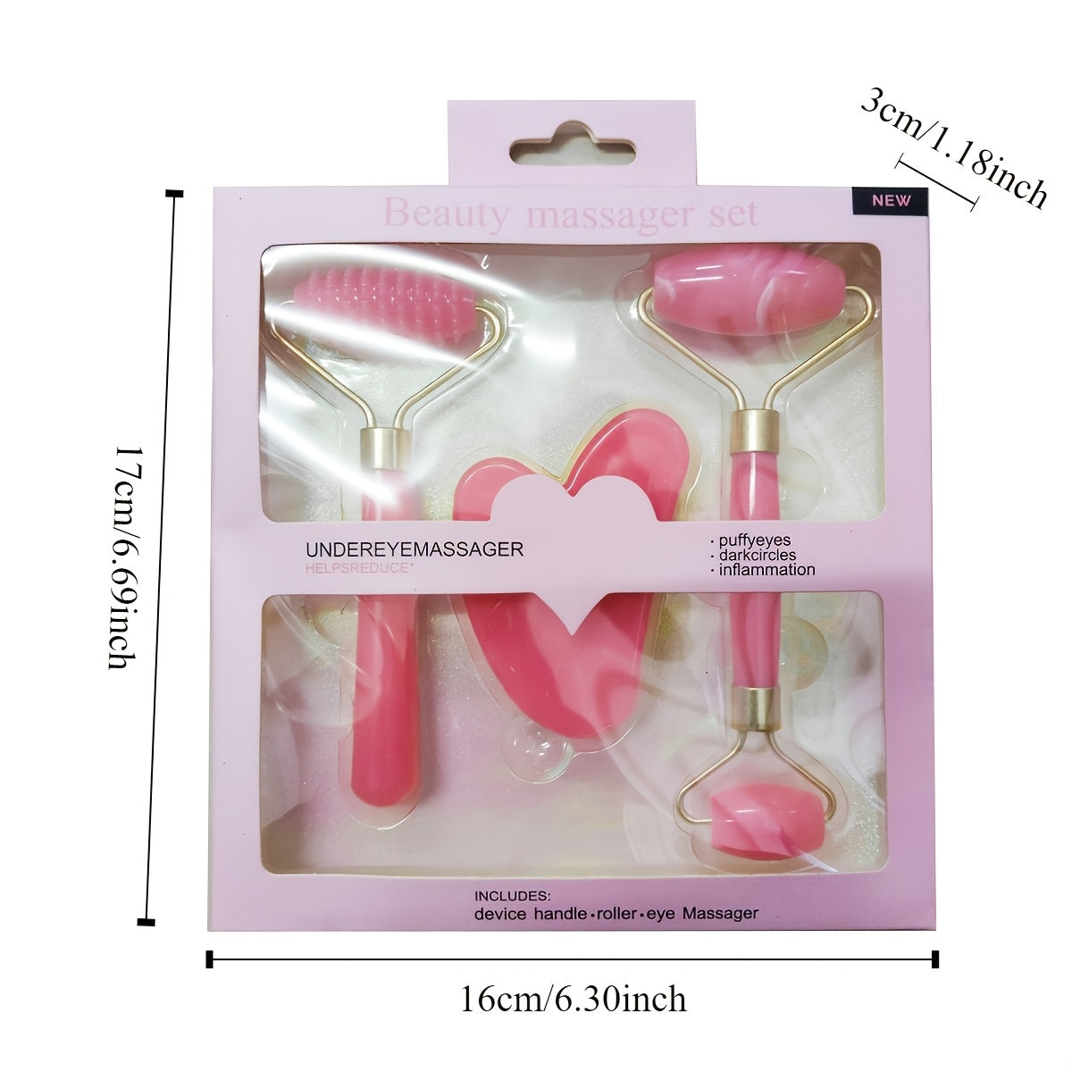 3-piece Resin Facial Massager Roller for Face, Body, Neck, Eyes; Includes Guasha Scraping Board for Anti-Wrinkle Skin Care.