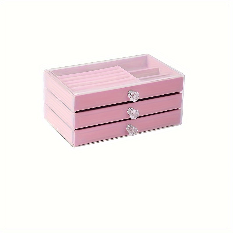 3-Layer Acrylic Jewelry Box with Flannel Lining and Large Capacity Drawer Organizer | Transparent Design with Dust Protection | Ideal for Earrings, Necklaces, and Rings.