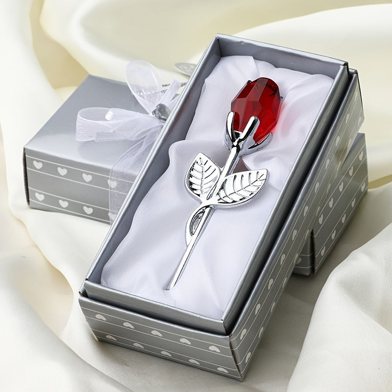 Valentine's Day gift: Crystal Glass Rose Flower in Mini Forever Red Golden Artificial Rose Box for Girlfriend, Wedding Guest, Cool Mom, Mother's Day, and Wedding favors.