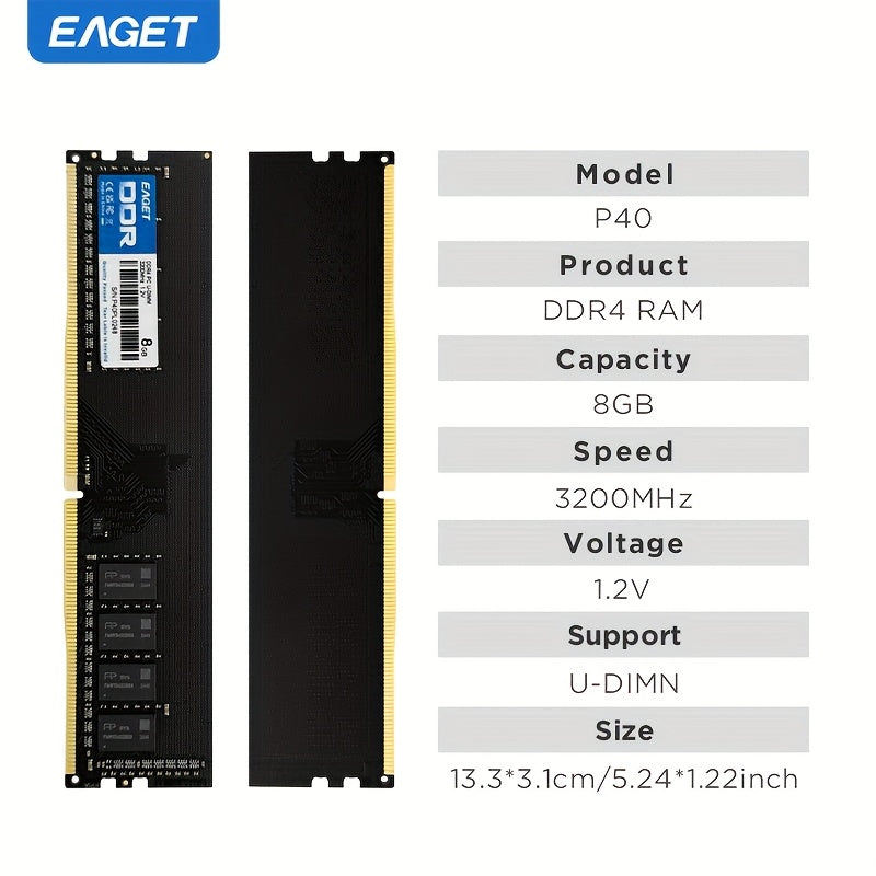 EAGET DDR4 RAM: 8GB/16GB, 3200MHz, 1.2V, UDIMM Stol kompyuterlari uchun Intel va AMD Onalarga mos xotira