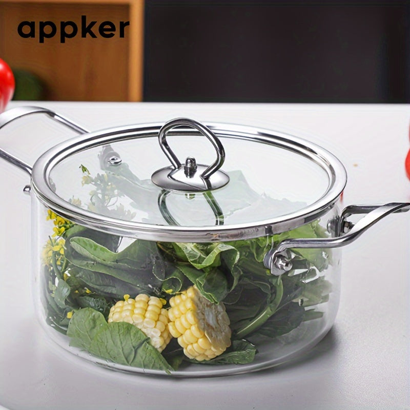 Appker Glass Cookware Set: Includes 2.5L & 3.5L Capacity Pots, Suitable for Stovetop Use, Easy to Clean in Dishwasher, High Heat Resistant Borosilicate Glass with Stainless Steel Handles - Ideal for Cooking Soups, Milk, Baby Food, Pasta, Noodles & More