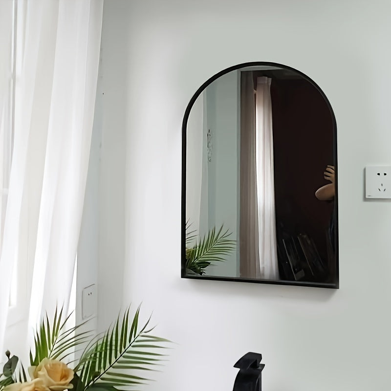 Arch-shaped wall-mounted makeup mirror with aluminum frame