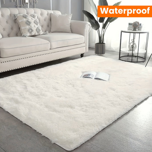 1 piece of an ultra-soft plush rug in white for a large area, featuring a non-slip design and fluffy shaggy texture. This waterproof shaggy throw rug is perfect for the living room, bedroom, nursery, game room, dormitory, or teenage room decoration. Add