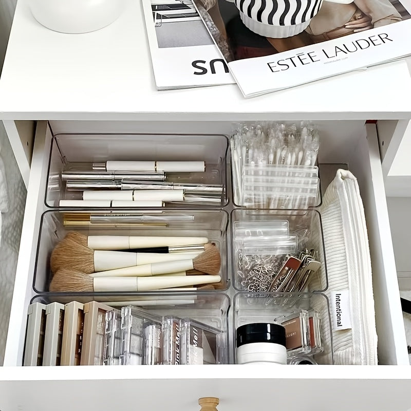 2024 Drawer Organizer - Transparent PET Box for Desk, Stationery, & Cosmetics