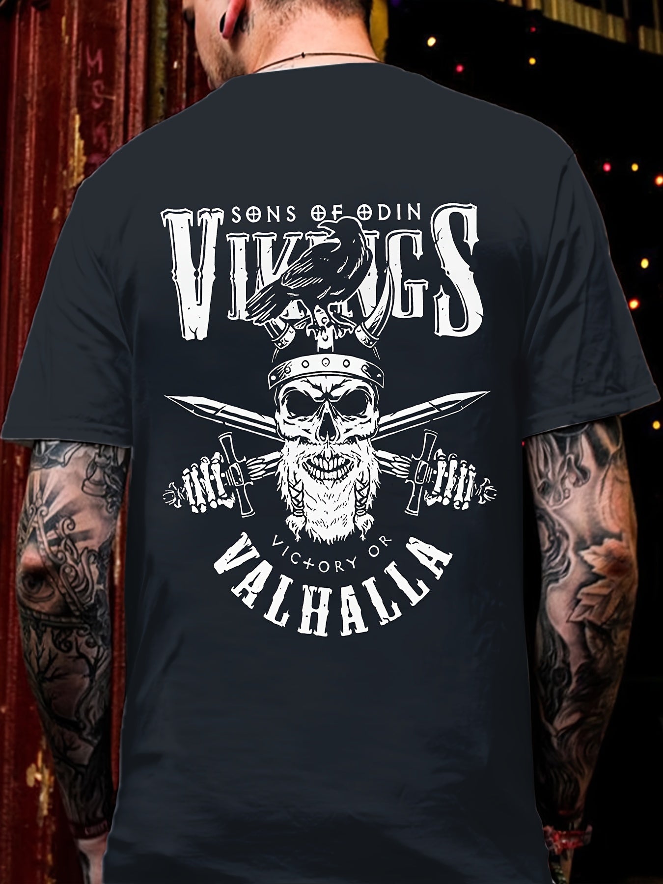 Summer graphic print t-shirt for plus size men featuring skulls, trendy casual design.