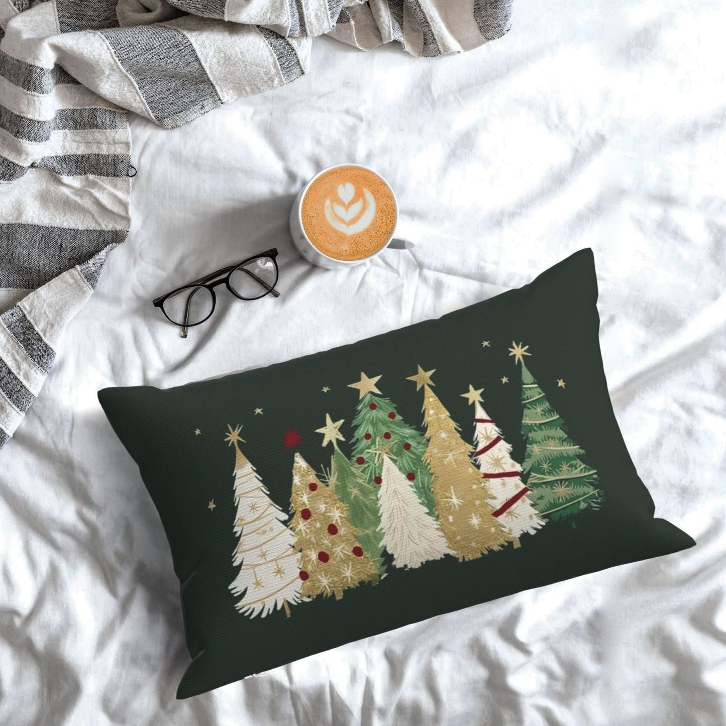 Get 2 Christmas Tree Pillow Covers (1pc), each measuring 50*30cm. These covers are made of green polyester in a contemporary style with a zipper closure. They are machine washable and perfect for decorating your living room or bedroom sofa cushions.