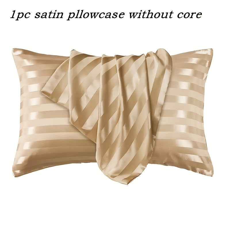 White Striped Satin Pillowcase - This hypoallergenic and stain-resistant pillowcase features an envelope closure for easy removal and is machine washable for convenience. It is breathable, gentle on hair and skin, perfect for bedroom and living room