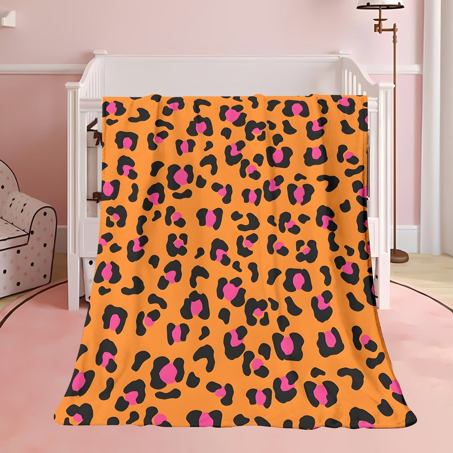 Soft and cozy flannel fleece blanket with a contemporary design. Suitable for all seasons, this blanket is machine washable and features a digital print orange leopard pattern. Made with a polyester cover, this warm plush blanket weighs 200-250gsm and is