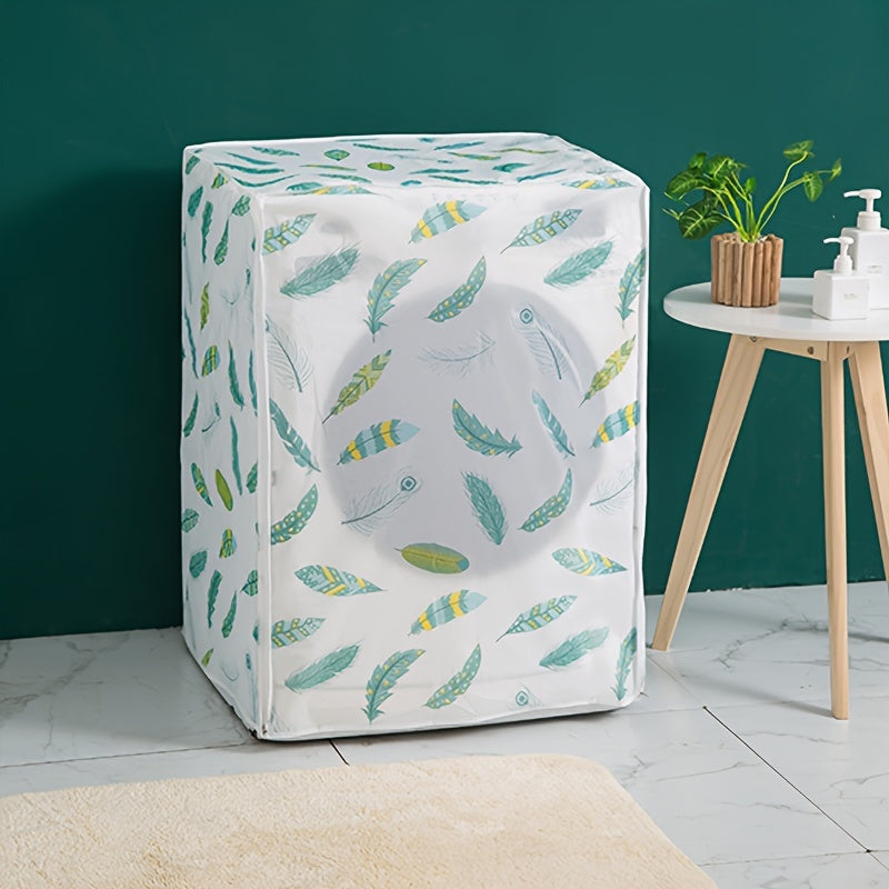 Translucent PEVA Washing Machine Cover fits Front-Loading & Roller Models, with Colorful Pattern Design, for dust protection.