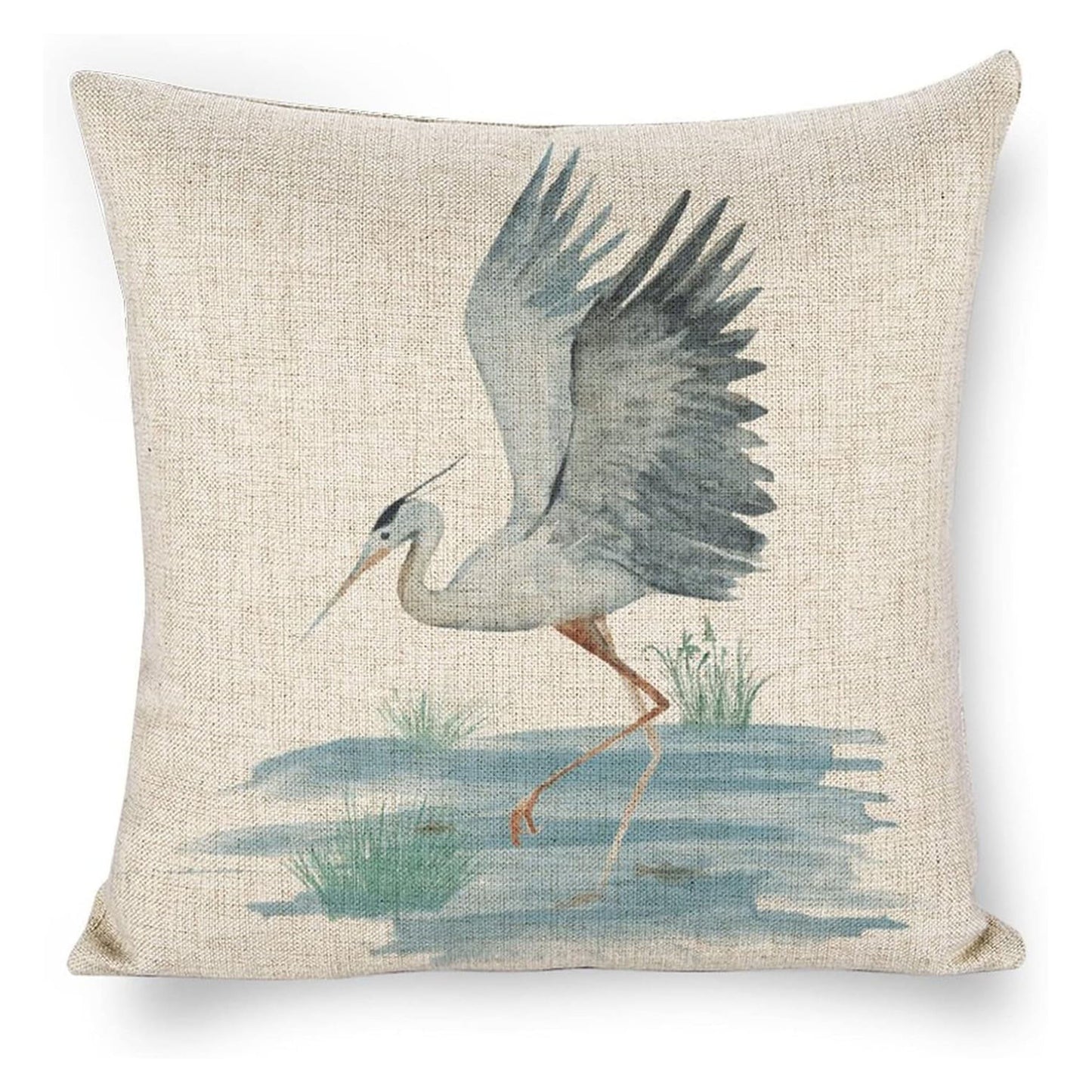 Elevate your decor with the 1pc Elegant Heron Bird Linen Pillowcase. This contemporary style pillowcase features a zipper closure for easy removal and machine washable convenience. The single-sided print showcases a stunning beige design with a blue/gray