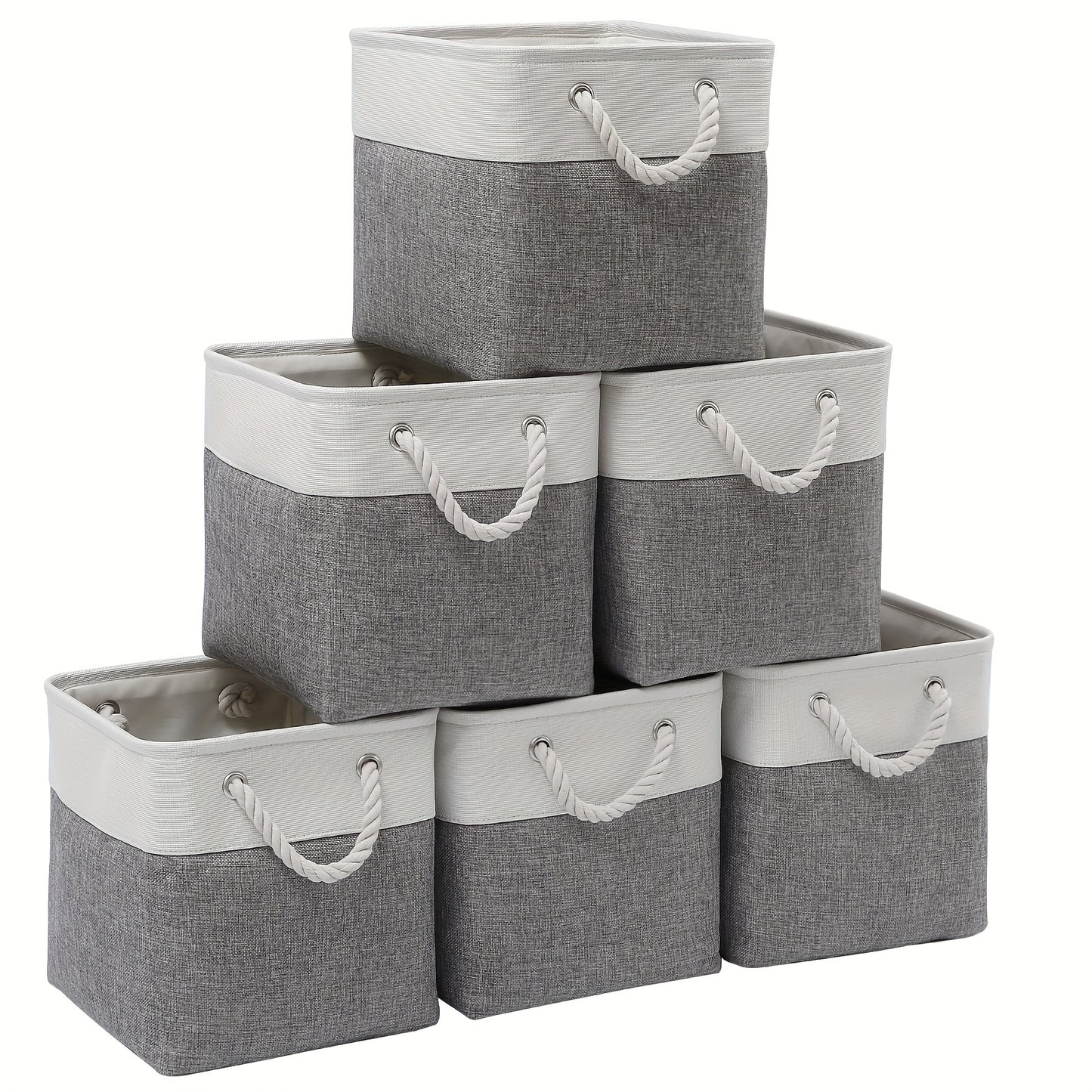 Six classic fabric storage bins with handles, 33.02x33.02 cm, for home and office use, closet organization and storage.