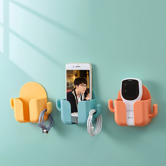 Cactus Design Wall-Mounted Phone Holder for TV and Air Conditioner, No-Drill Adhesive Charging Bracket, Multifunctional, Made of Plastic, Simple Installation, Does Not Require Power