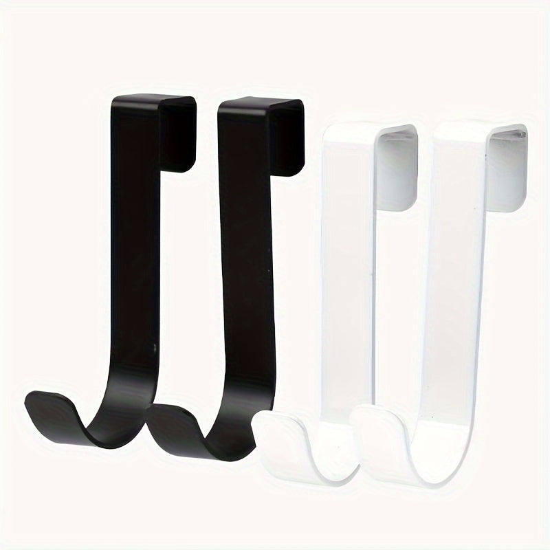 2 sleek black & white J-shaped hooks for easy installation, ideal for hanging towels, bags, and decorations in bathroom, kitchen, and cabinets.